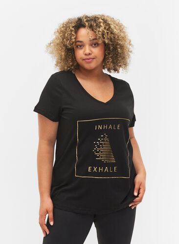 Cotton training t-shirt with a print, Black w. inhale logo, Model image number 0