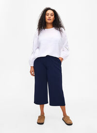 Loose trousers with 7/8 length, Navy Blazer Solid, Model