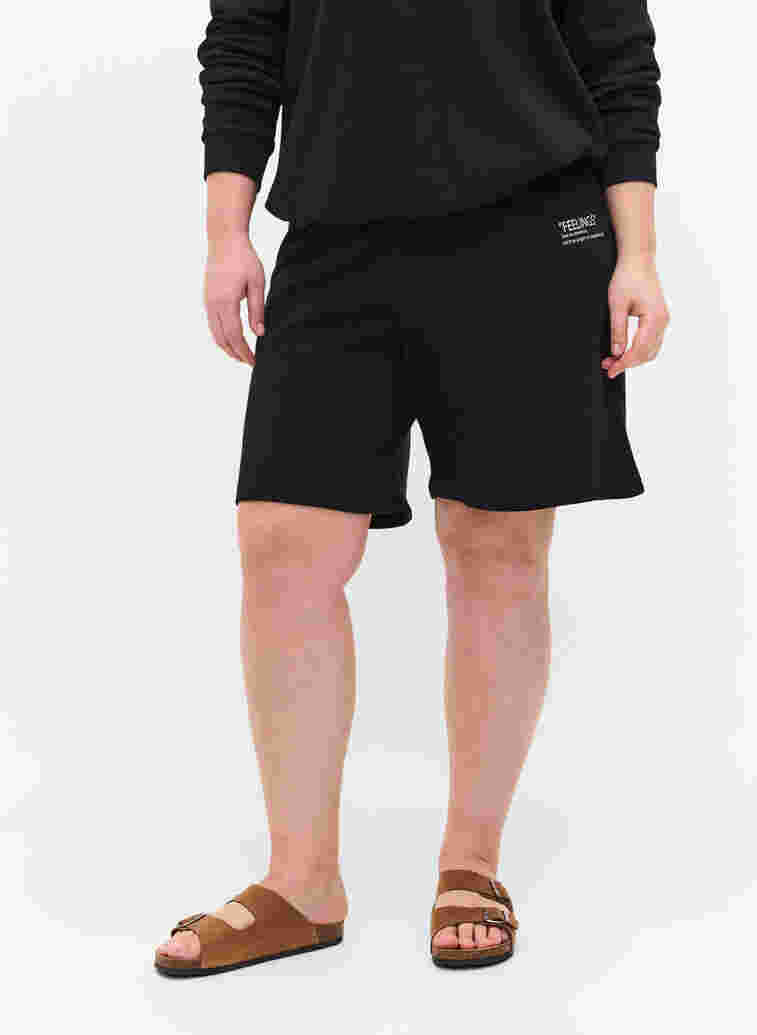 Sweat shorts with text print, Black, Model image number 1