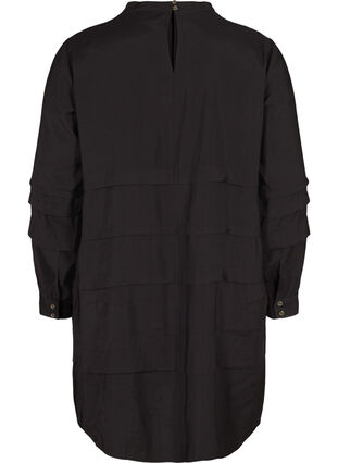 Viscose dress with long sleeves and pleating, Black, Packshot image number 1