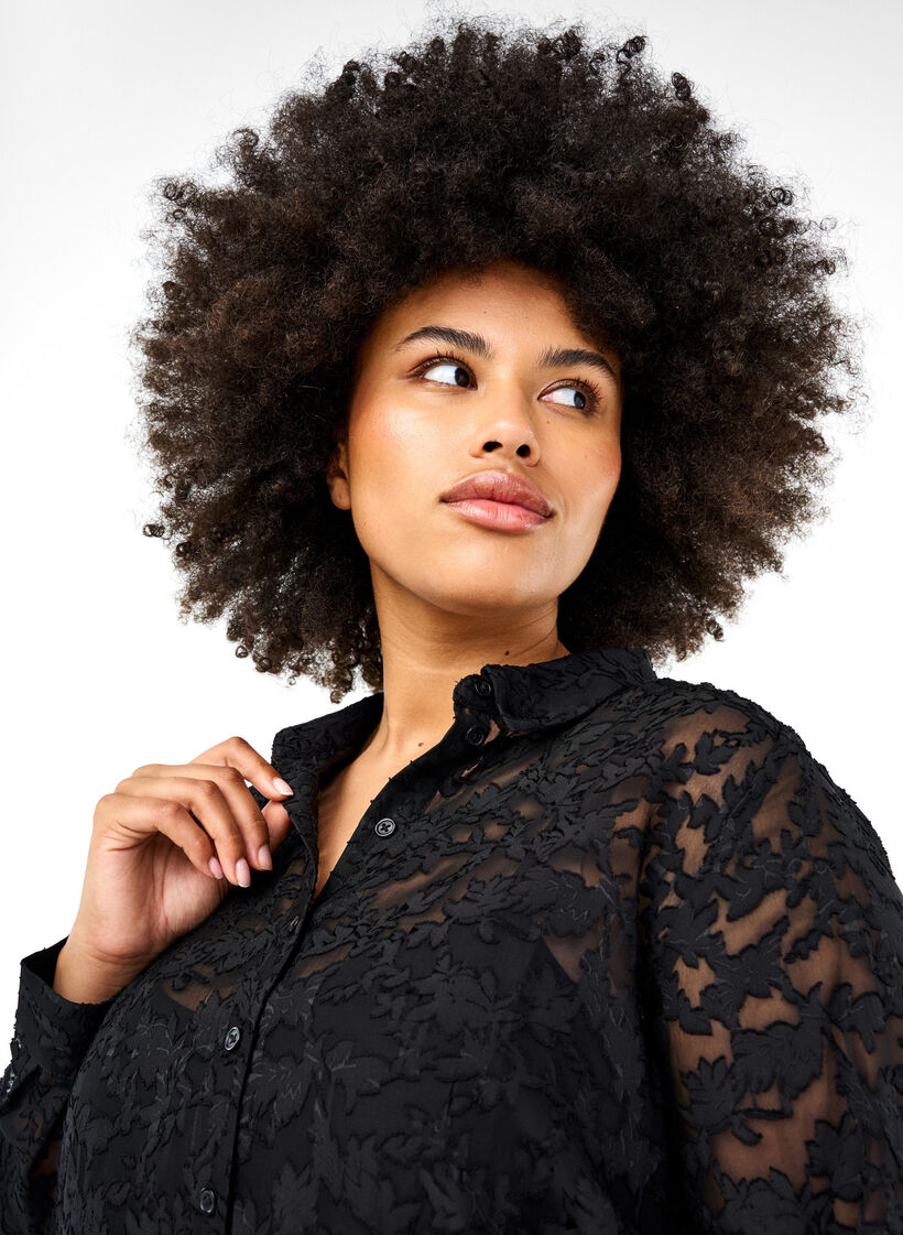 Jacquard shirt with buttons, Black, Model image number 2