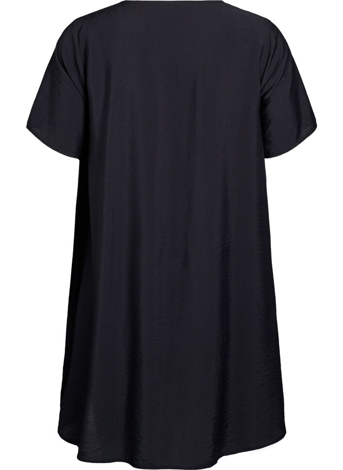 A-line viscose dress with short sleeves, Black, Packshot image number 1