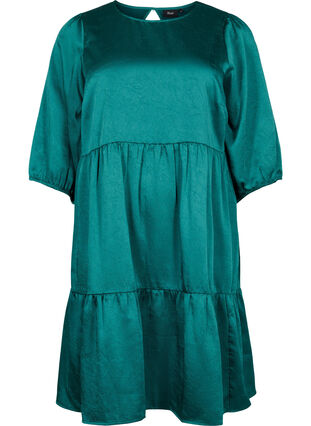 Dress with back detail and 3/4 sleeves, Evergreen, Packshot image number 0
