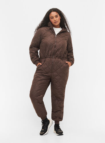 Quilted thermal jumpsuit with adjustable waist, Black Coffee, Model image number 0