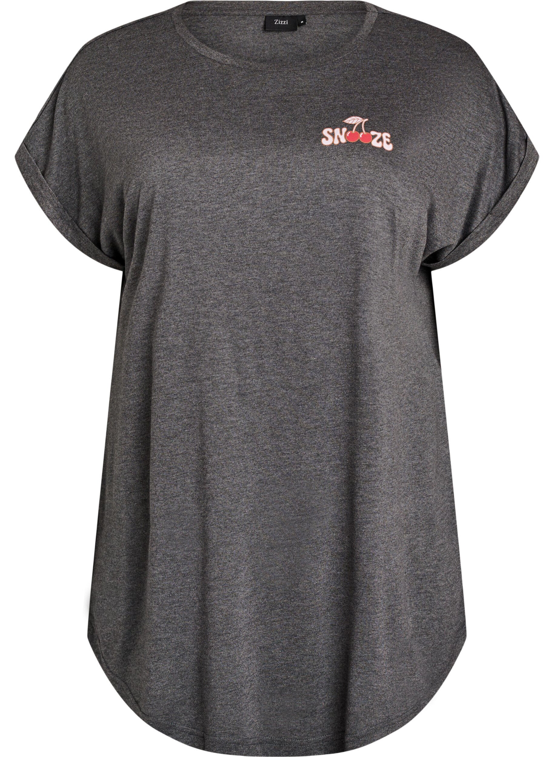 ZizzifashionShort sleeve nightgown with text print, Black, Packshot image number 0