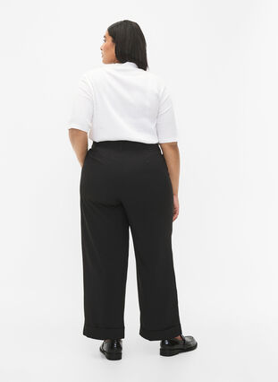 High-waisted pants with fold-up, Black, Model image number 1