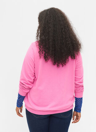 Cotton sweatshirt with text print, Wild Orchid, Model image number 1