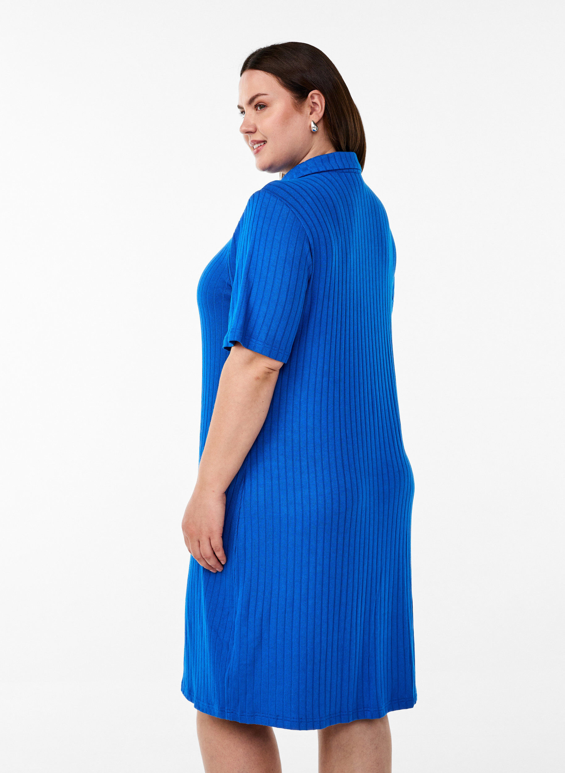 Zizzifashion Knee-length jersey shirt dress with short sleeves, Blue, Model image number 2