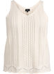 Knitted top with eyelet embroidery and V-neck, Beige, Packshot image number 0