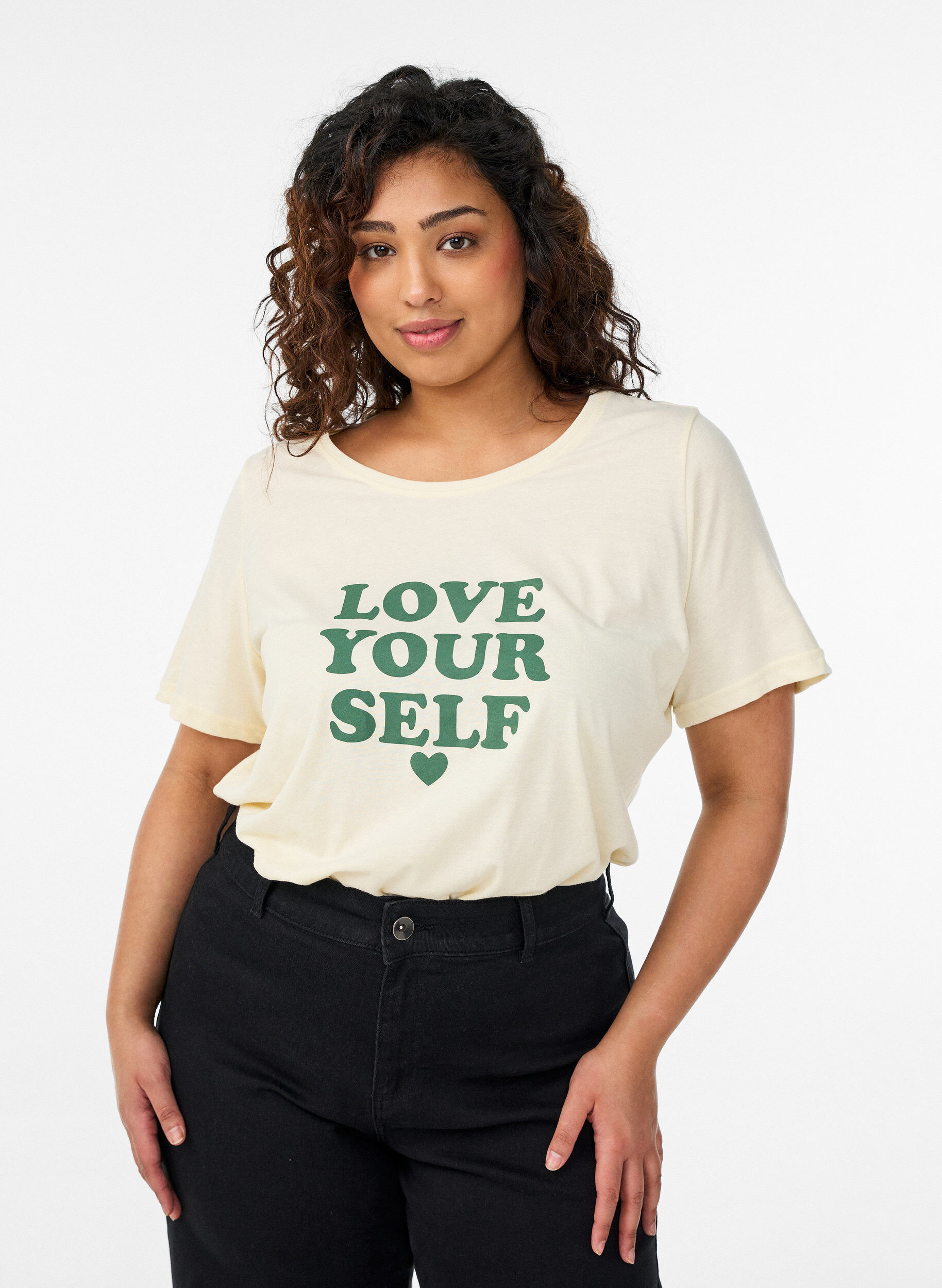 T-shirt with motif, Yellow, Model