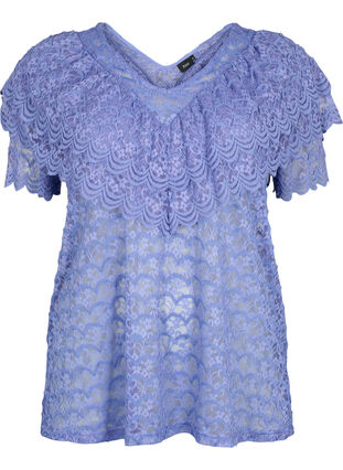 Short-sleeved blouse with frills, Lavender Violet, Packshot image number 0