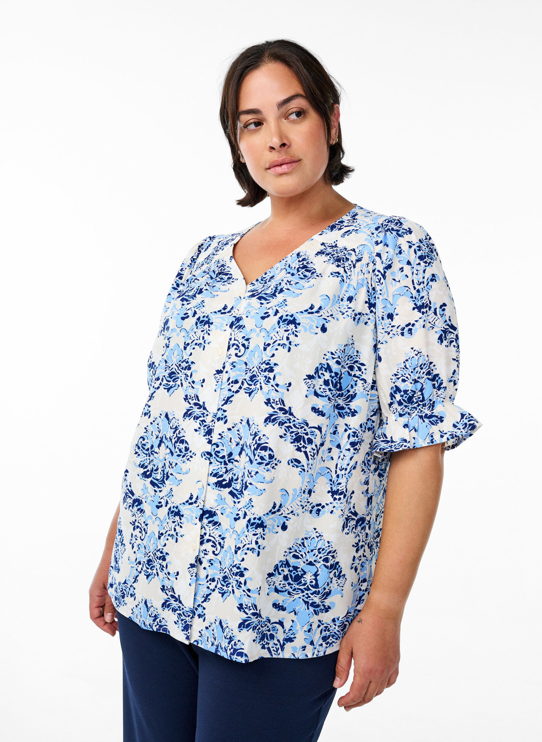 ZizzifashionShirt blouse with 1/2 sleeves, Beige, Model image number 0