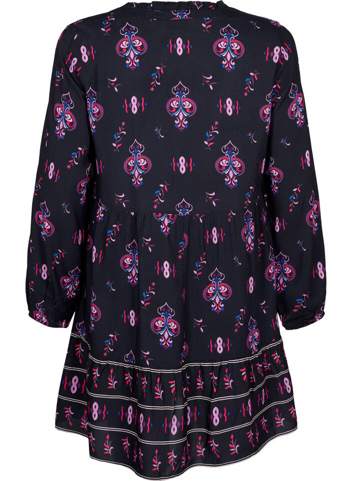 Long sleeve viscose dress with print, Black Pink AOP, Packshot image number 1