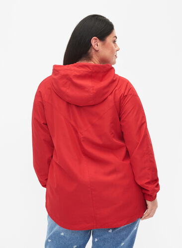 Short jacket with hood and adjustable bottom, Tango Red, Model image number 1