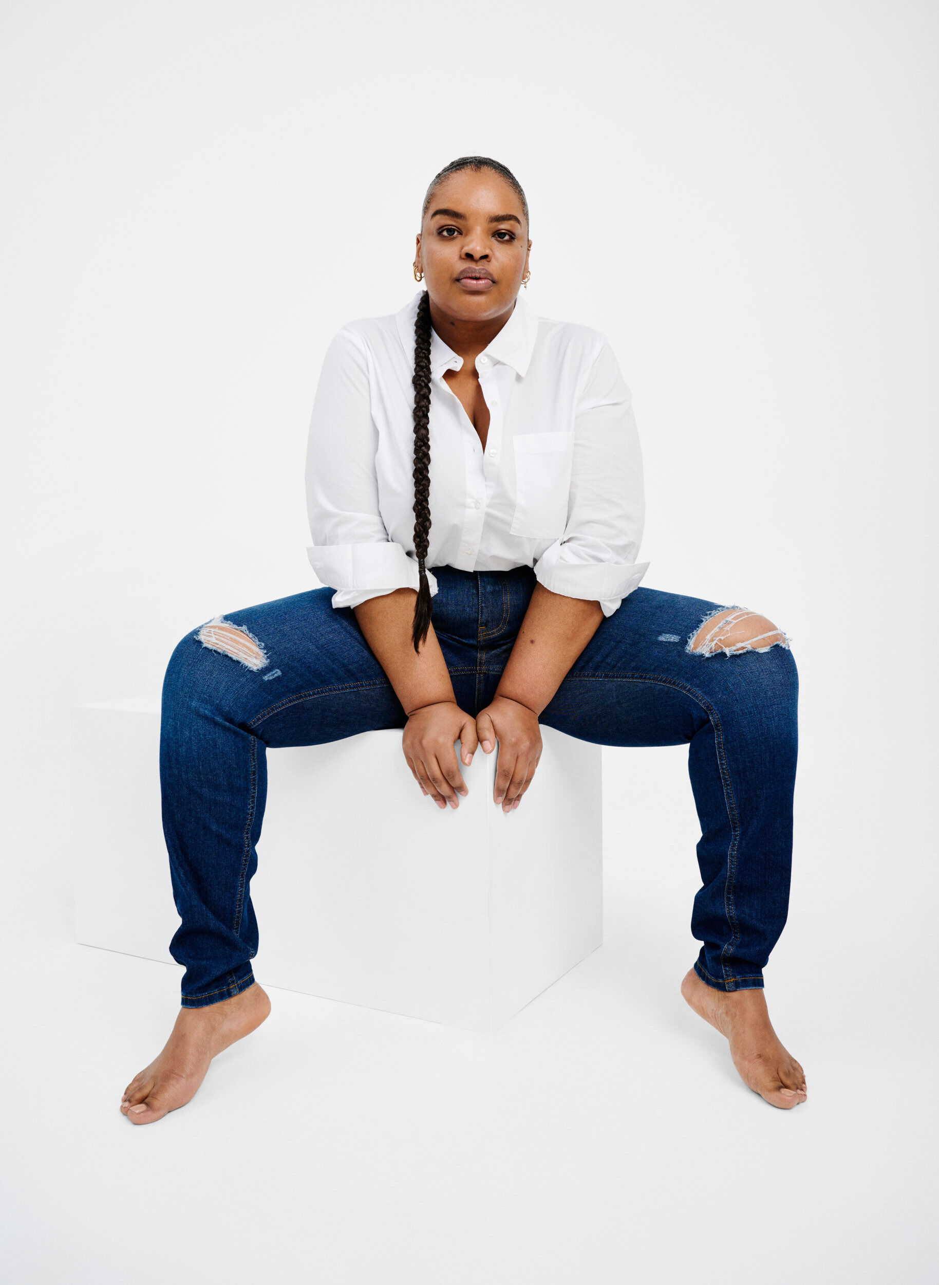 Zizzifashion Super slim Amy jeans with destroy and high waist, Dark blue, Image image number 1