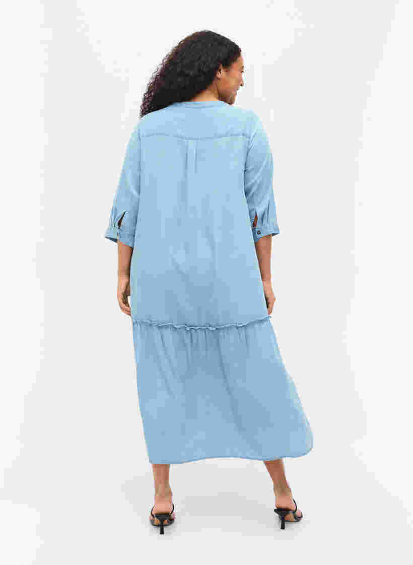 Midi dress with button fastening and 3/4 sleeves, Light blue denim, Model image number 1