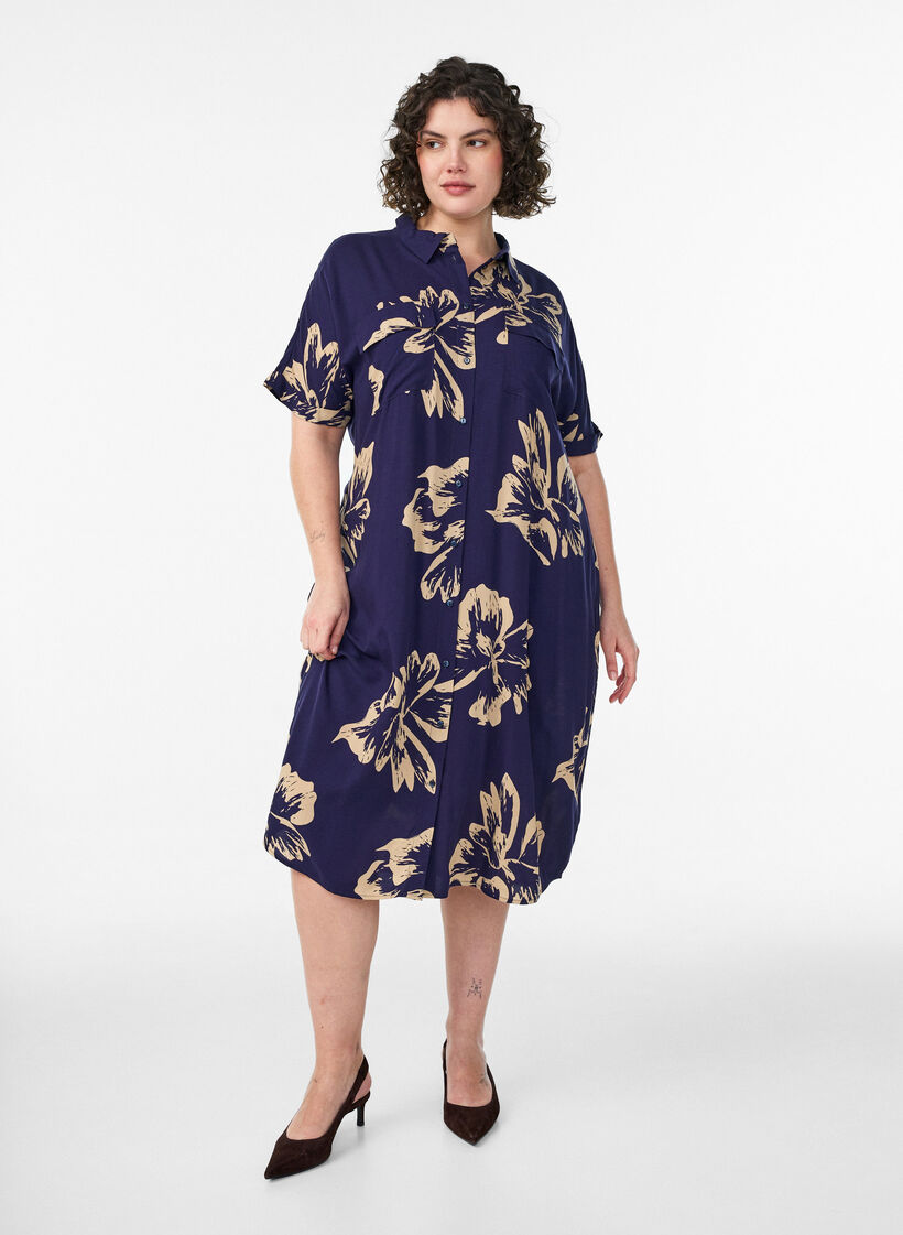 Long shirt dress with short sleeves, Blue, Model image number 0