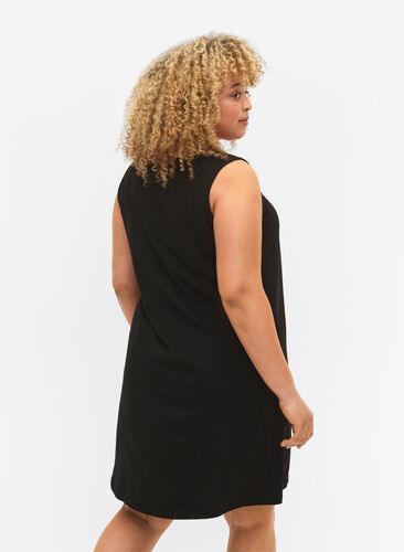 Sleeveless cotton dress with a-shape, Black W. YOU, Model image number 1