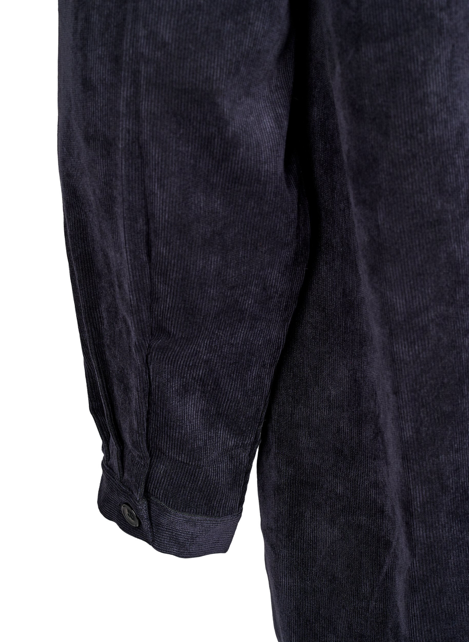Zizzifashion Long corduroy shirt dress with buttons, Black, Packshot image number 4