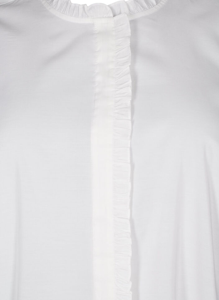 Shirt blouse with ruffles and broderie anglaise, White, Packshot image number 2