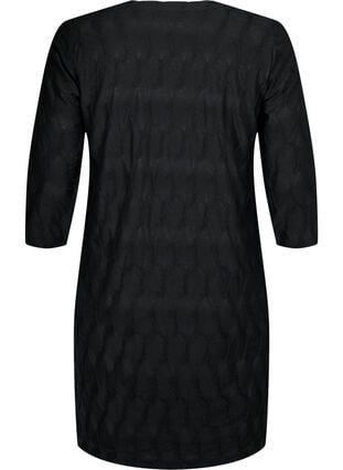 FLASH - Dress with texture and 3/4 sleeves, Black, Packshot image number 1