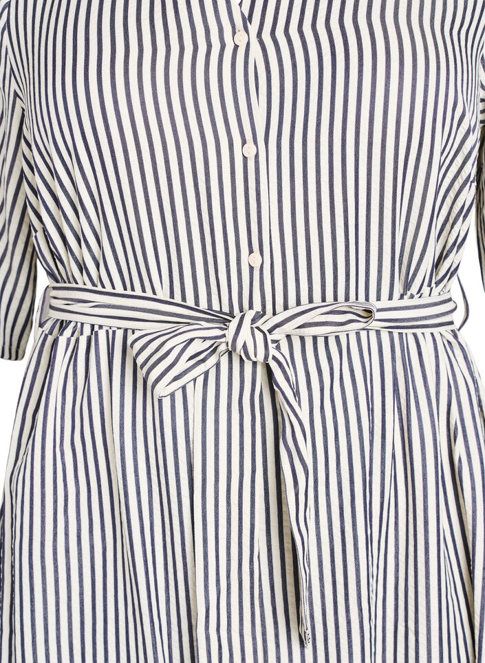 Ankle-length shirt dress with tie belt and stripes, Black, Packshot image number 2