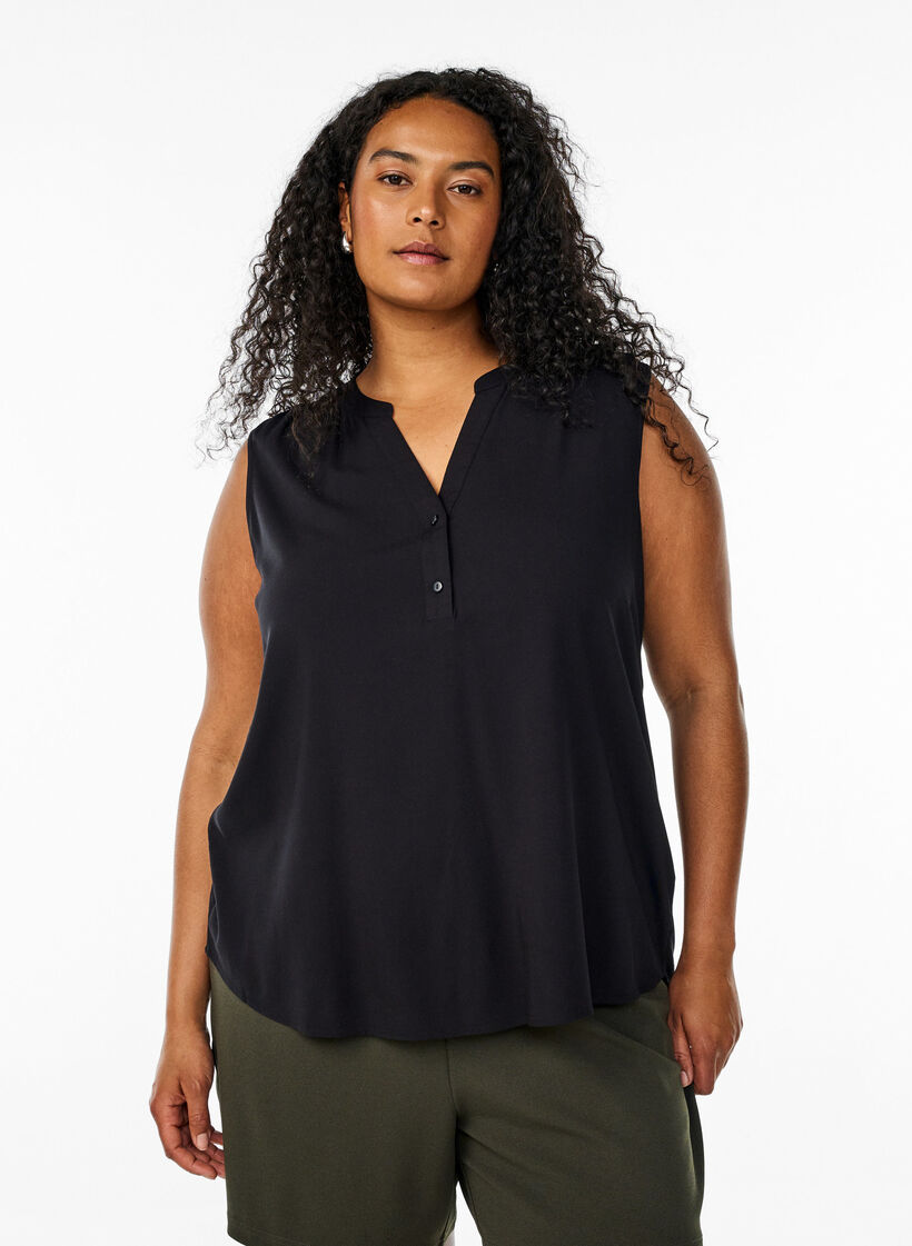 FLASH - Sleeveless viscose blouse, Black, Model image number 0