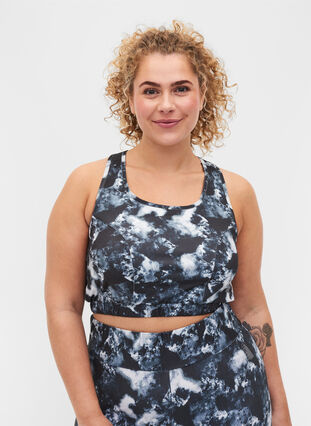 Sports bra with print and mesh, Shadow Print, Model image number 0