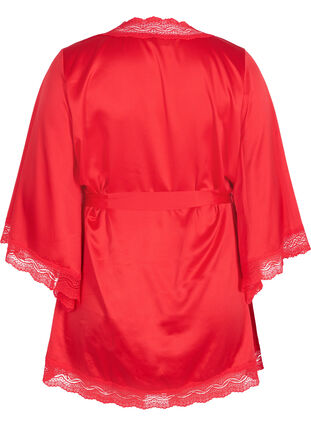 Dressing gown with lace details and 3/4-length sleeves, True Red , Packshot image number 1