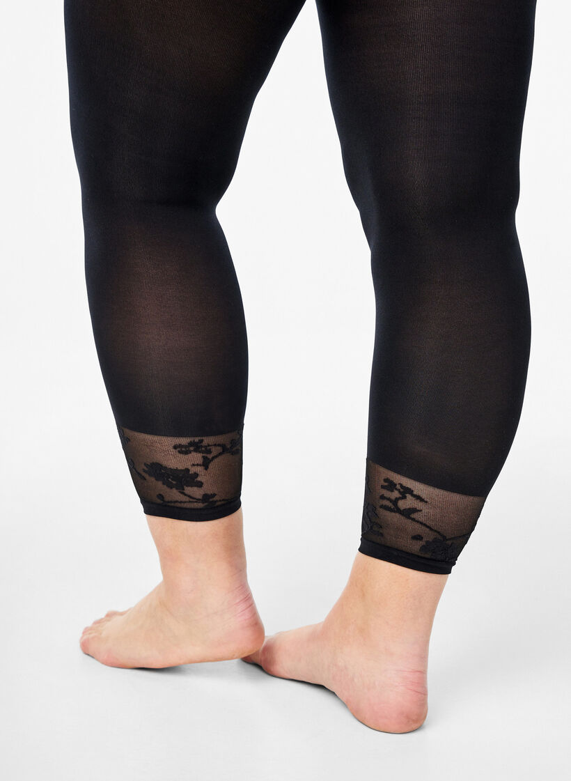 50 denier tights with lace hem, Black, Model image number 2