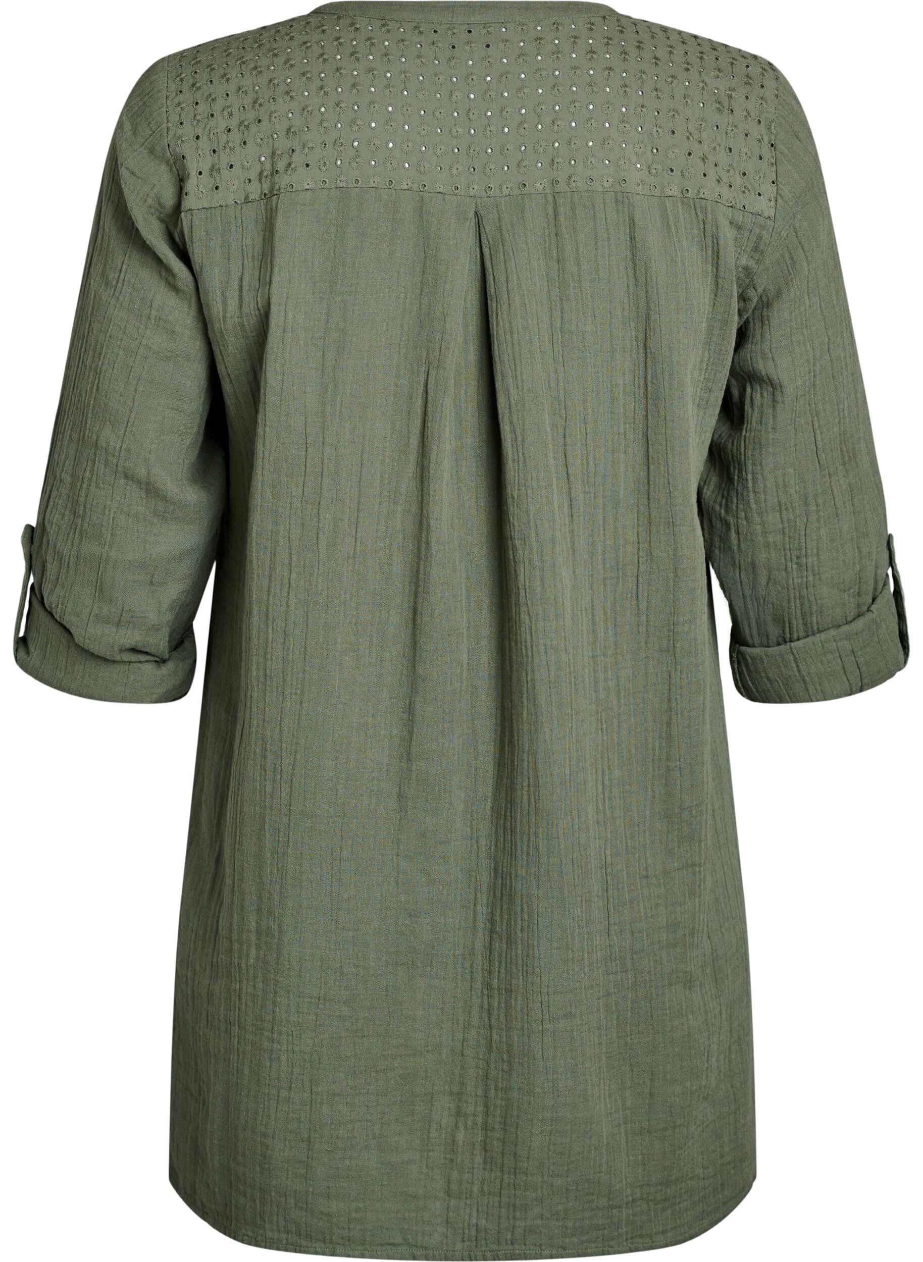 Zizzifashion Cotton muslin tunic with broderie anglaise, Green, Packshot image number 1