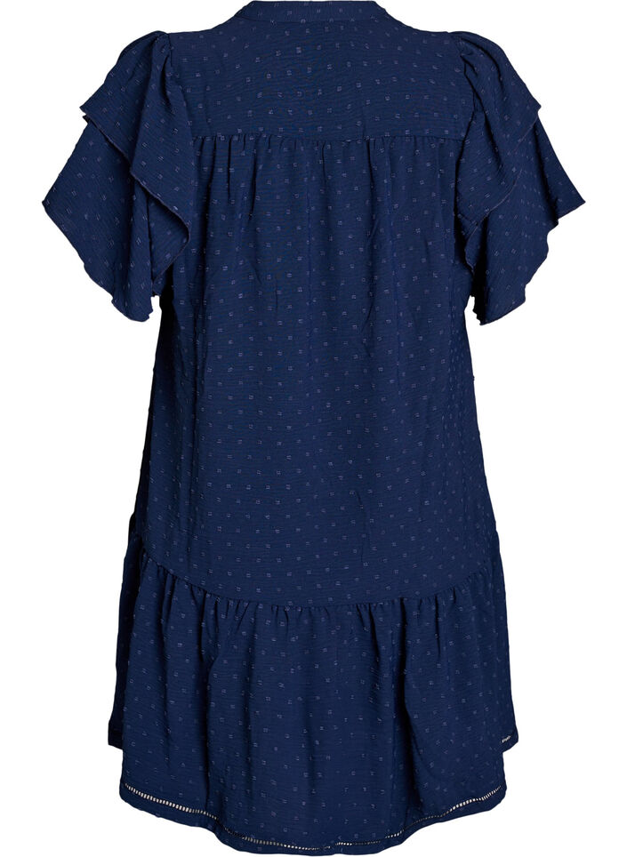 Short dress with ruffle sleeves and dotted texture, Navy Blazer, Packshot image number 1