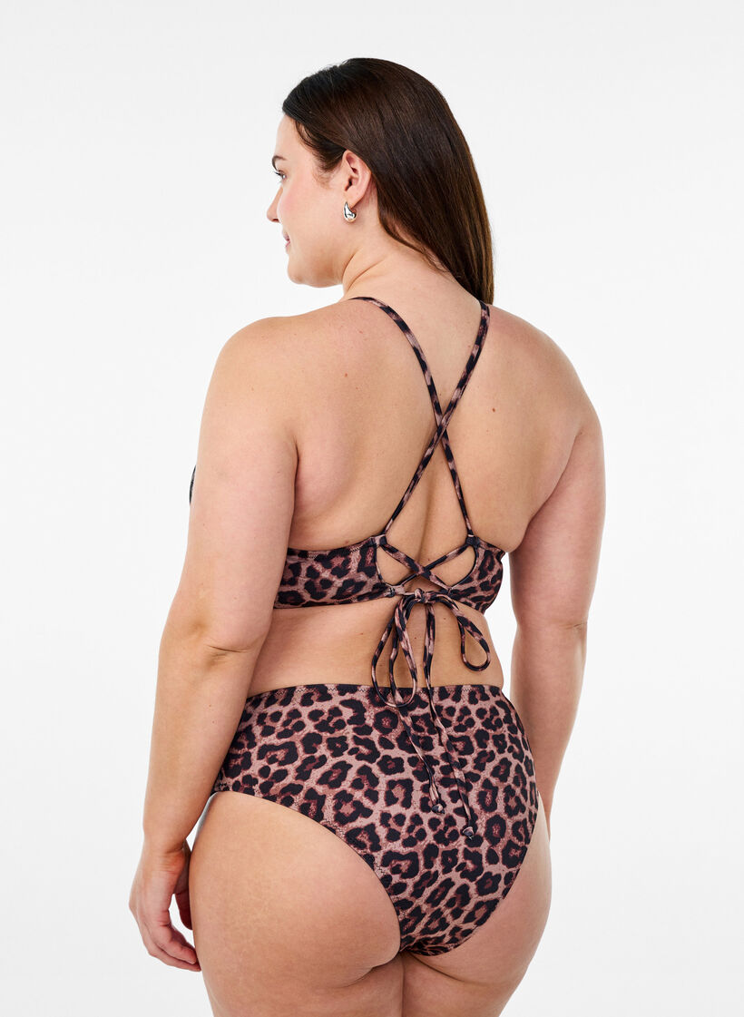 Leopard bikini top with tie back, Brown, Model