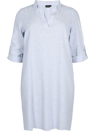 Striped dress made with cotton and linen, Blue Stripe, Packshot image number 0