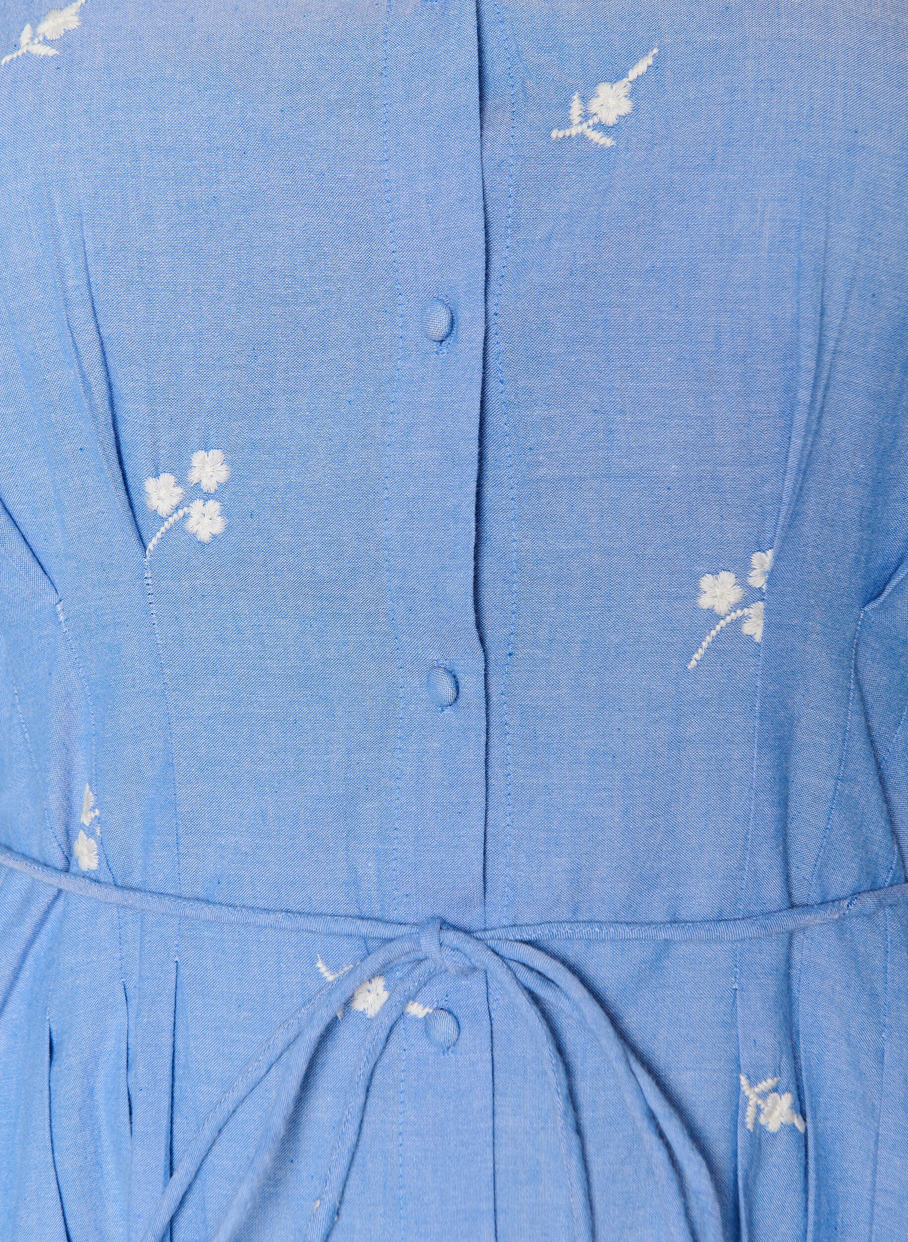 ZizzifashionCotton shirt dress with embroidered flowers, Light Blue, Packshot image number 2