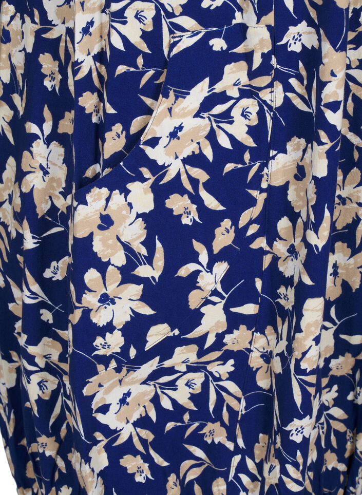 Short-sleeved cotton dress with floral print, Blue, Packshot image number 3