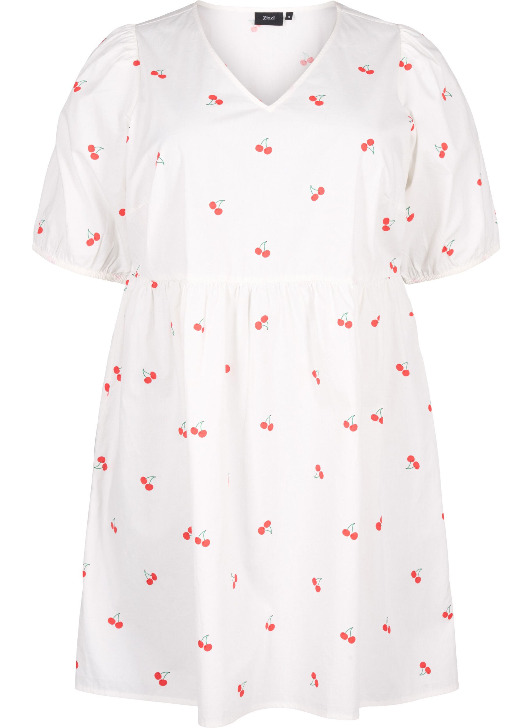 Zizzifashion Dress with cherry print and a-shape, B. White/Cherry, Packshot image number 0