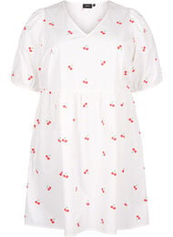 Dress with cherry print and a-shape, B. White/Cherry, Packshot