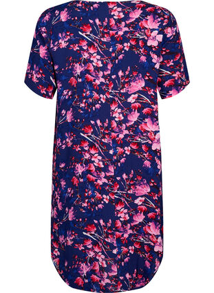 Viscose midi dress with floral print, B. Blue Pink Flower, Packshot image number 1
