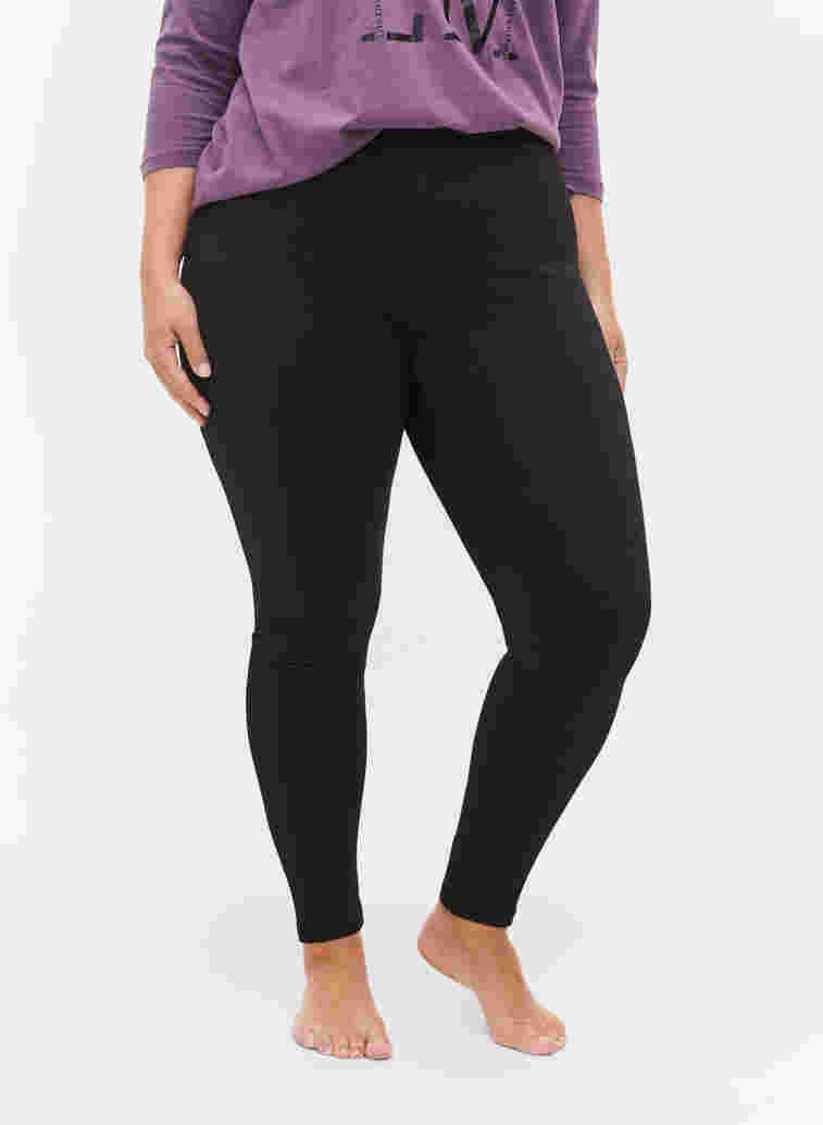 Leggings with stretch and ribbed structure, Black, Model image number 2