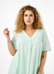 Cotton blend kaftan dress with linen, Green, Model image number 2