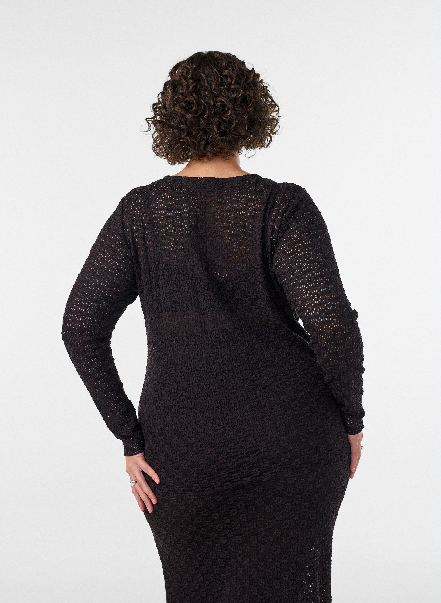 ZizzifashionBlouse with eyelet pattern and long sleeves, Black, Model image number 2