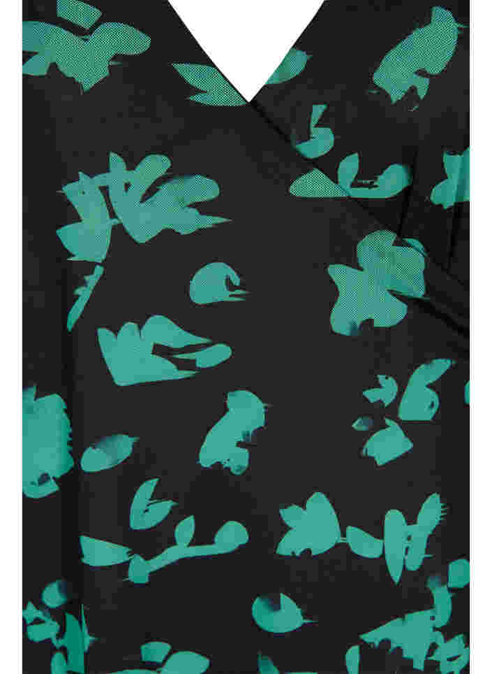 Printed wrap dress in mesh, Black Green , Packshot image number 2