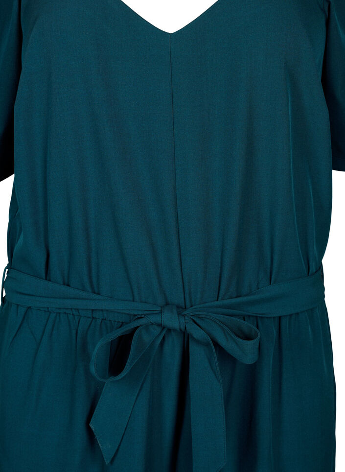 Jumpsuit with belt and short sleeves, Sea Moss Melange, Packshot image number 2