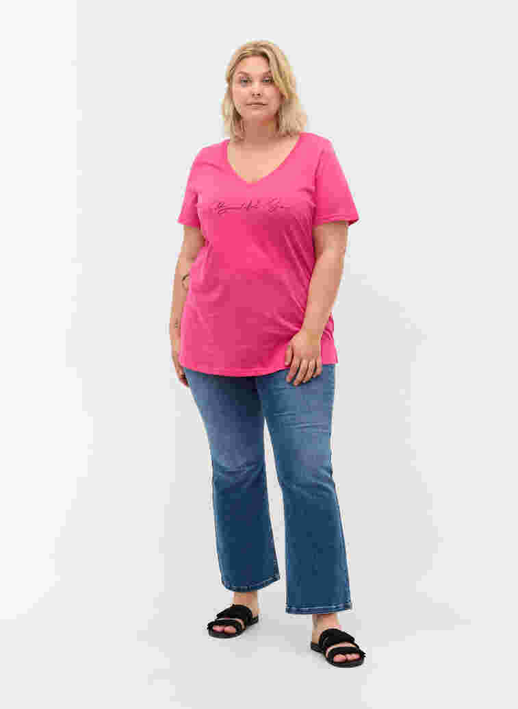 Short-sleeved cotton t-shirt with print, Magenta Beautiful, Model image number 2