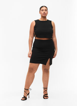 Skirt with slit and slim fit, Black, Model image number 3