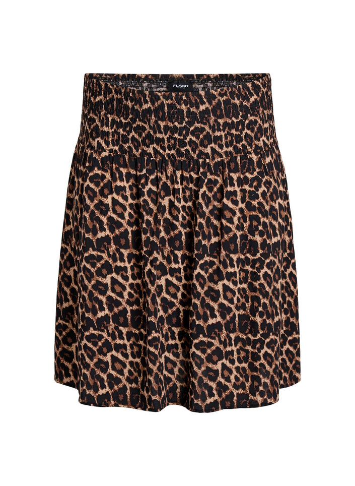 FLASH - Short skirt with smocked waist, Brown, Packshot image number 0