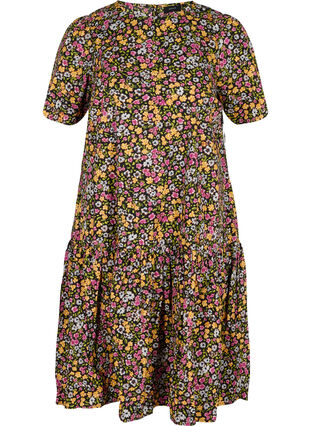 Floral dress in organic cotton, Black Flower AOP, Packshot image number 0