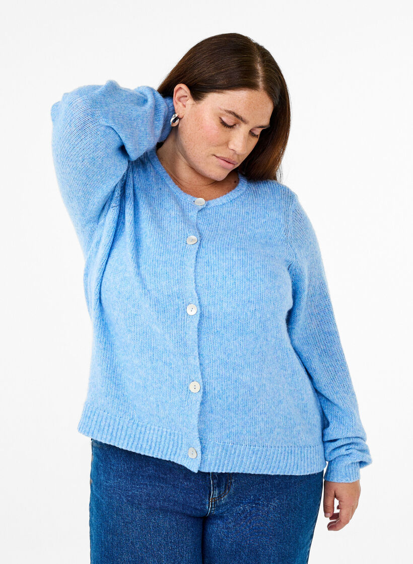 Knitted cardigan with wool and buttons, Della R. Blue Mel., Model image number 0