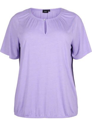Melange blouse with short sleeves, Violet Tulip Mel., Packshot image number 0